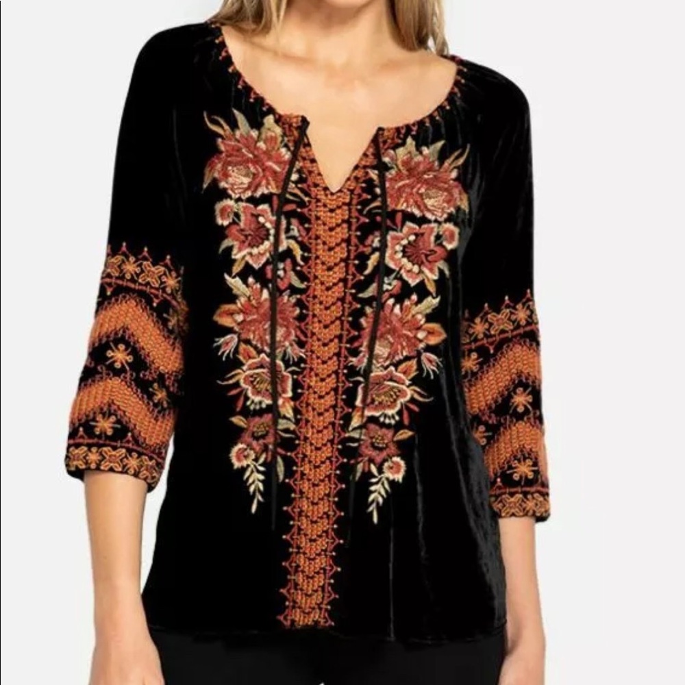 Johnny Was Elim Black Velvet Peasant Blouse